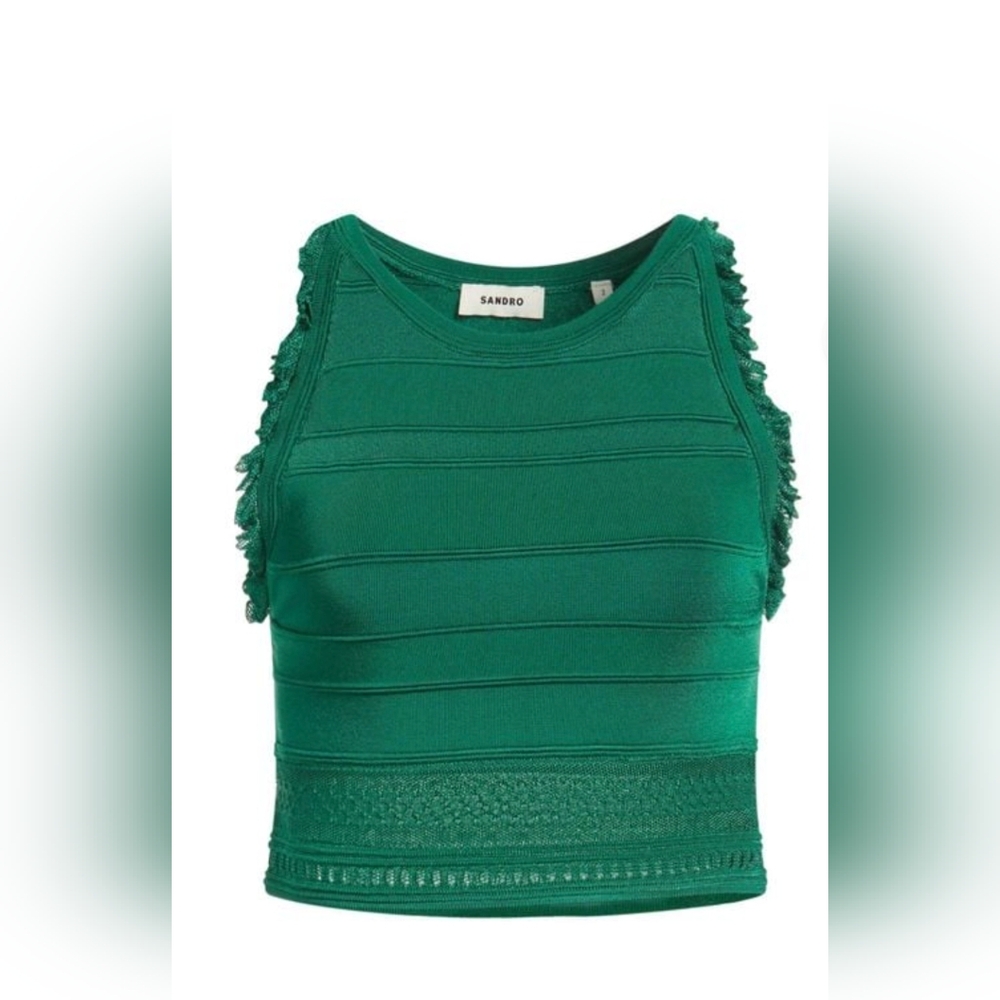 NWT Sandro Green Knit Crop Top - Size Small - Picture 5 of 6